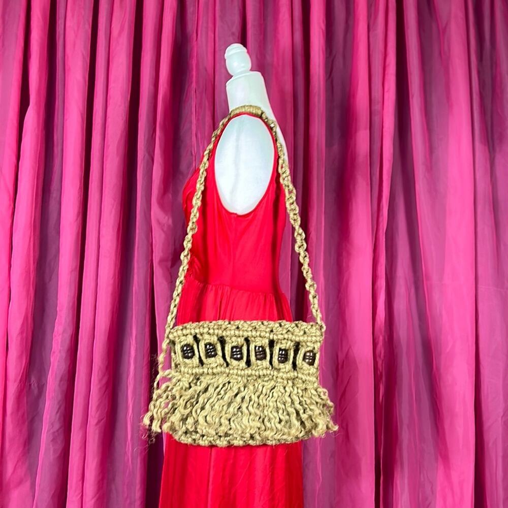 Unbranded Macrame rope and wood bead shoulder bag purse - Picture 2 of 7